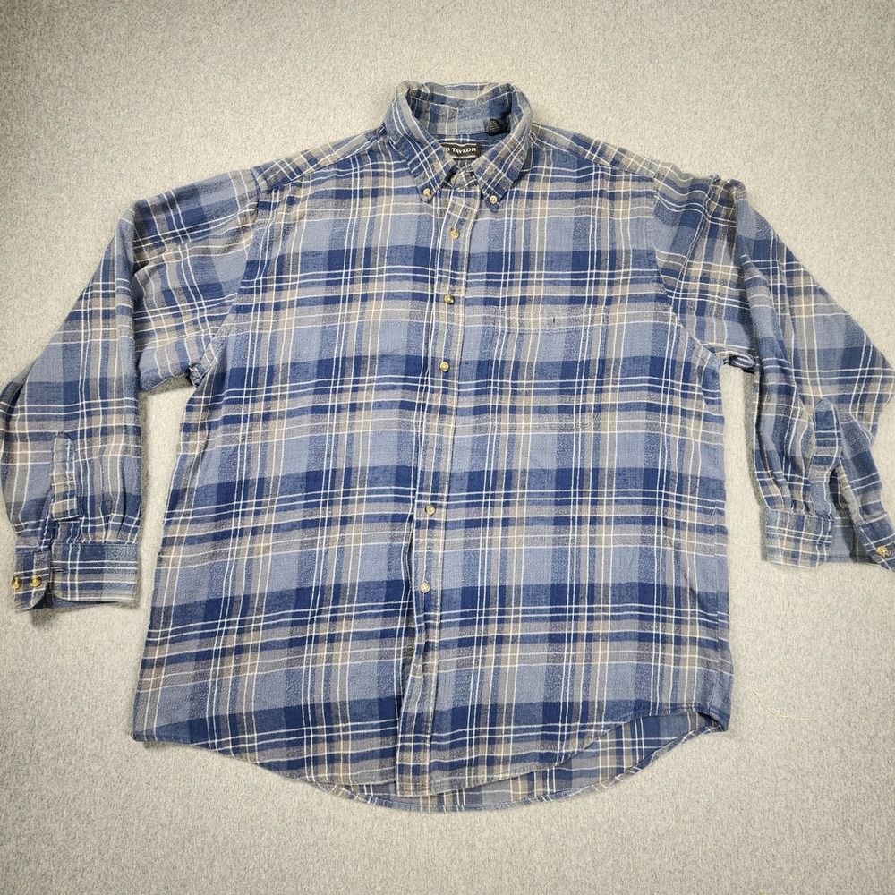 David Taylor Flannel Shirt Mens XL Blue Fair Plaid Cotton Button Down LS